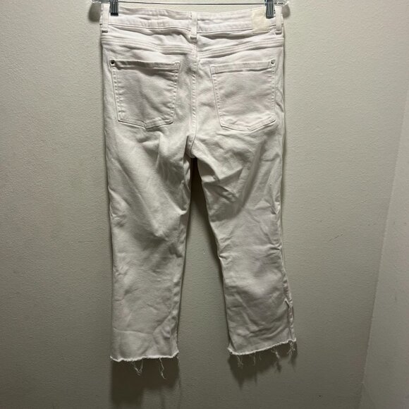 Zara Button Fly White Raw Hem Jeans Size 8 - Picture 2 of 5